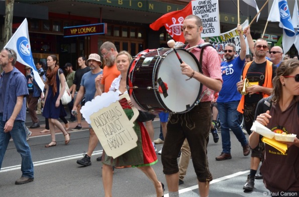 The March In March rally heads down George Street, Sydney.